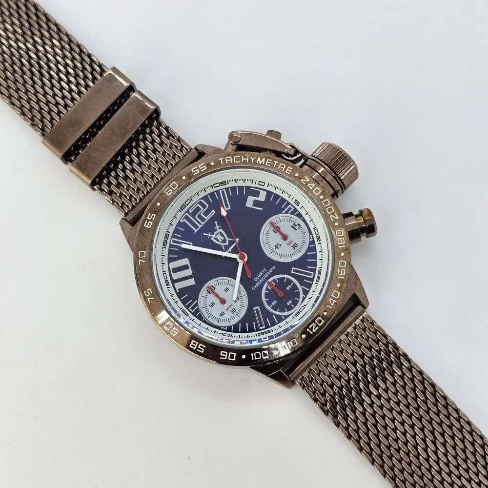 KONIGSWERK Men's Watch 45MM Large Case Black Dial‎ Brown Mesh Bands New Battery